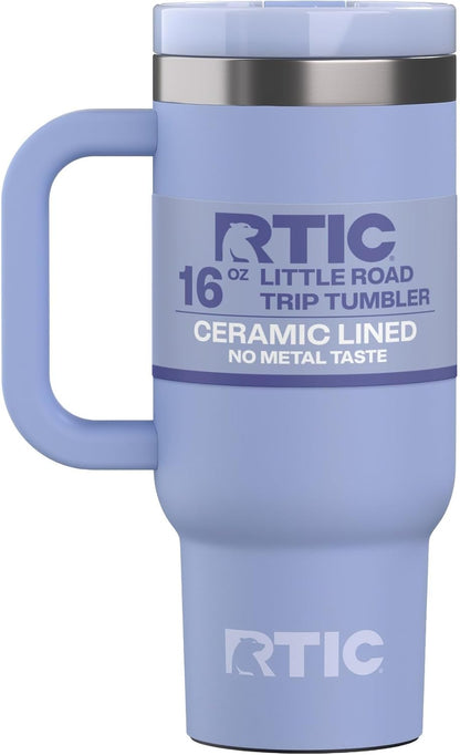 RTIC Little Road Trip Tumbler 16oz for Kids with Straw Lid and Handle, Ceramic Lined, Insulated Stainless Steel Travel Water Mug Cup, Leak-Proof, RTIC Ice Glitter