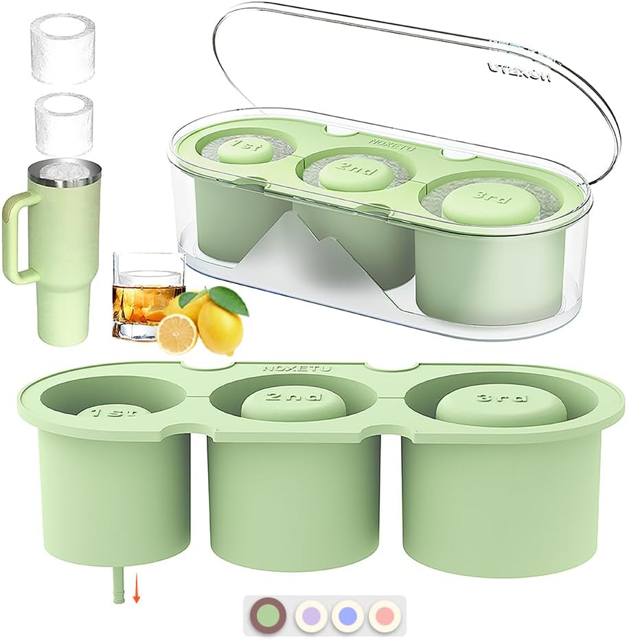 Ice Mold for Stanley Cup 30/40 Oz - Easy Fill and Release Without Touching Ice, Silicone Ice Cube Tray with Clear Lid and Bin for Freezer, Whiskey, Cocktail (Blue)
