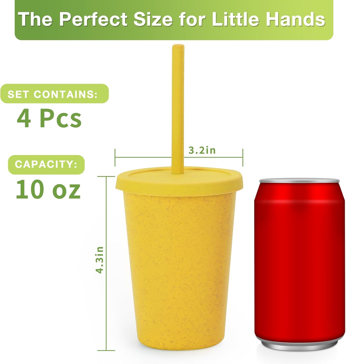 Mfacoy 4 Pack Wheat Straw Cups with Lid and Straws, 10 oz Unbreakable Kids Cup, Reusable Drinking Cups, Small Water Cup, Colourful Tumbler Cups for Kitchen, BPA Free, Dishwasher & Microwave Safe