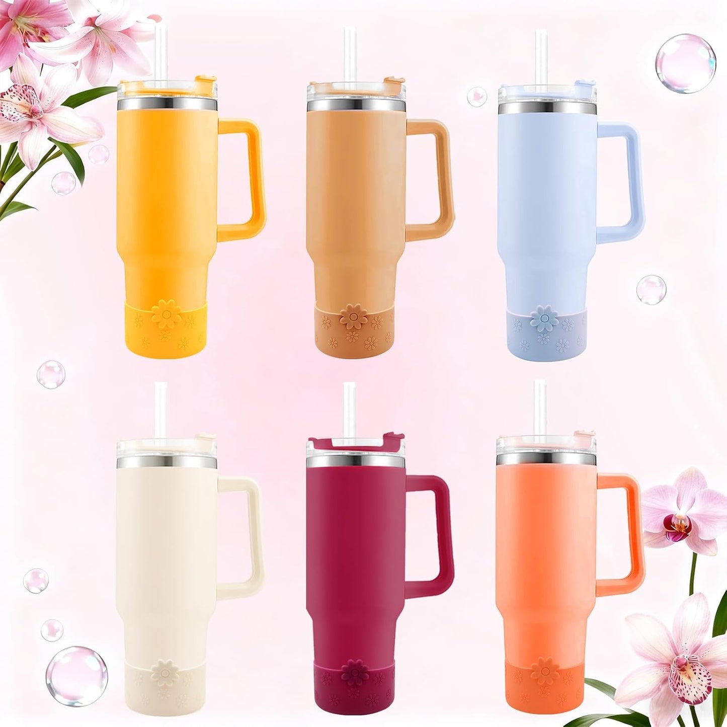 Hpbel Protective Silicone Boot for Stanley Cup Accessories Compatible with Stanley Cup Boot 40/30z and More Bottles with 2.95in Bottom for Water Bottle Flower Tumbler Accessories