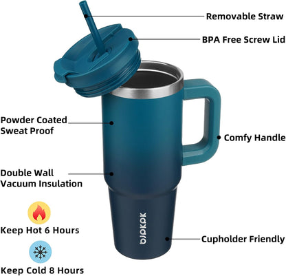 BJPKPK 30oz Stainless Steel Insulated Tumbler With Handle And Lid Straw Travel Coffee Mug Thermal Cup,Black