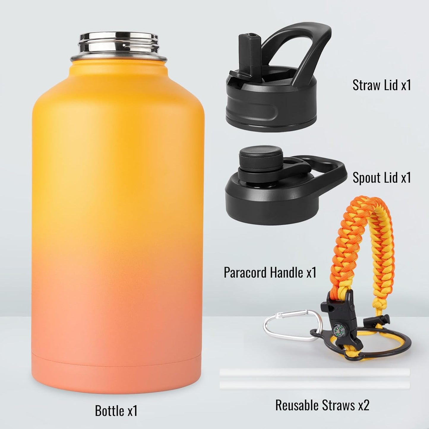 Fijinhom 24 oz Insulated Water Bottle with Handle, 304 Stainless Steel Water Bottles with Wide Mouth, Double Wall Vacuum Sports Water Bottle, BPA Free, Keep Cold and Hot, Black | with Handle