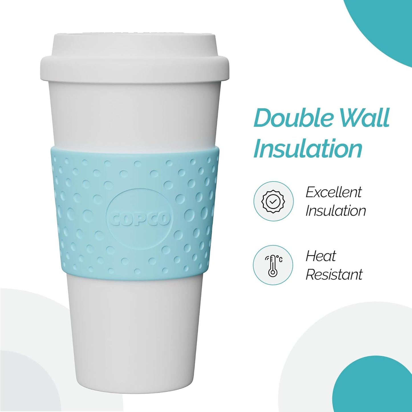 Copco Acadia 16 oz Travel Mug - Insulated Reusable Coffee Tumbler with Double-Walled Plastic, Leak-Proof Lid, BPA-Free - Portable Mug for Hot & Cold Drinks, Cup Holder Friendly (Blue)