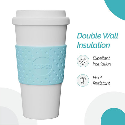 Copco Acadia 16 oz Travel Mug - Insulated Reusable Coffee Tumbler with Double-Walled Plastic, Leak-Proof Lid, BPA-Free - Portable Mug for Hot & Cold Drinks, Cup Holder Friendly (Blue)