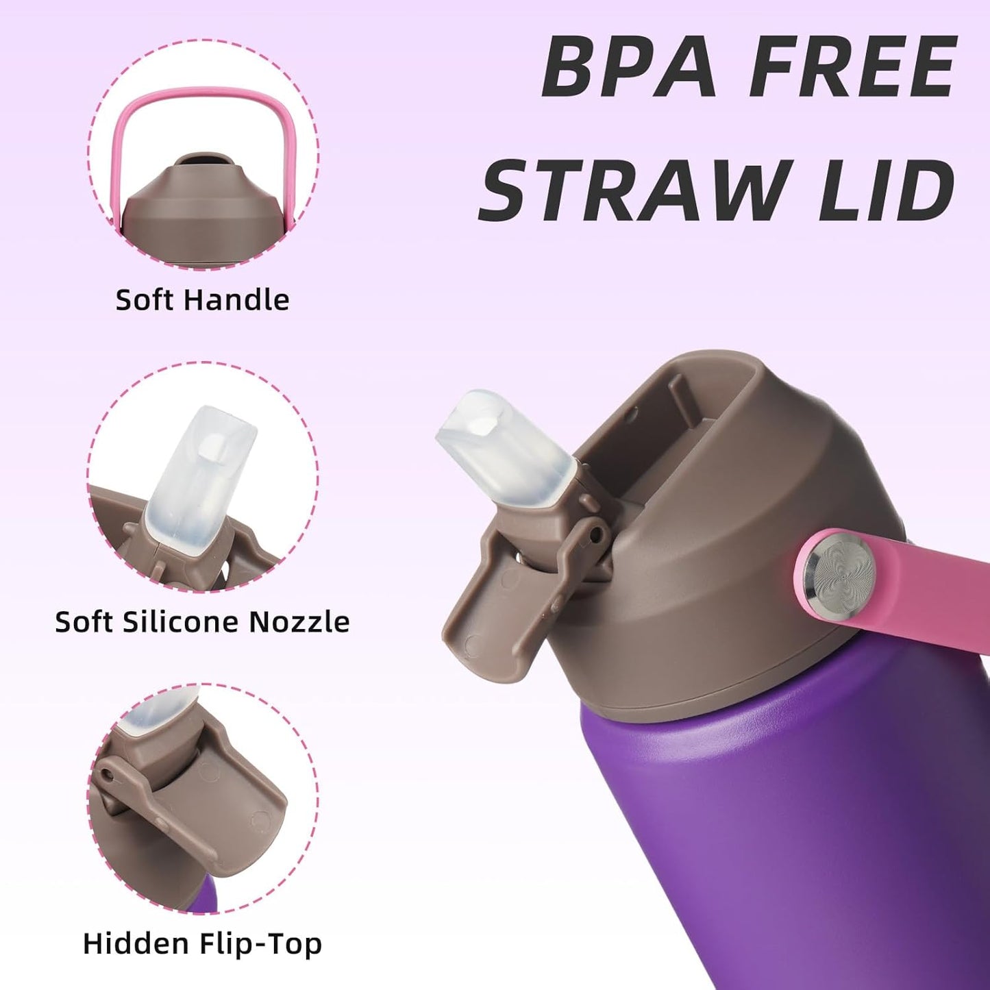 BJPKPK Insulated Water Bottle with Straw Lid, 18oz Thermo Water Bottles with Soft Nozzle, Flex Handle & Non-slip Boot, BPA Free Leak Proof Stainless Steel Metal Thermo, Tumblers, Cups,Sea Salt
