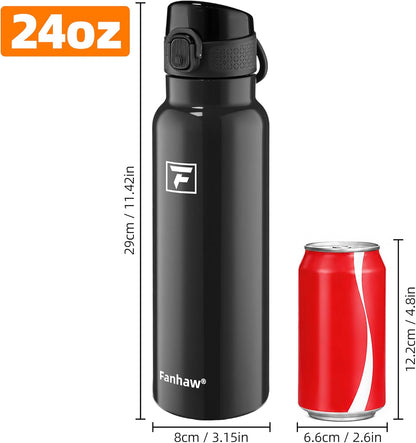 Fanhaw 24 oz Insulated Water Bottle with Soft Silicone Spout Lid, Leakproof Stainless Steel Vacuum Bottle for School, Sports& Daily Use, Kids, Teens& Adults, Back to School Essentials (Pink)