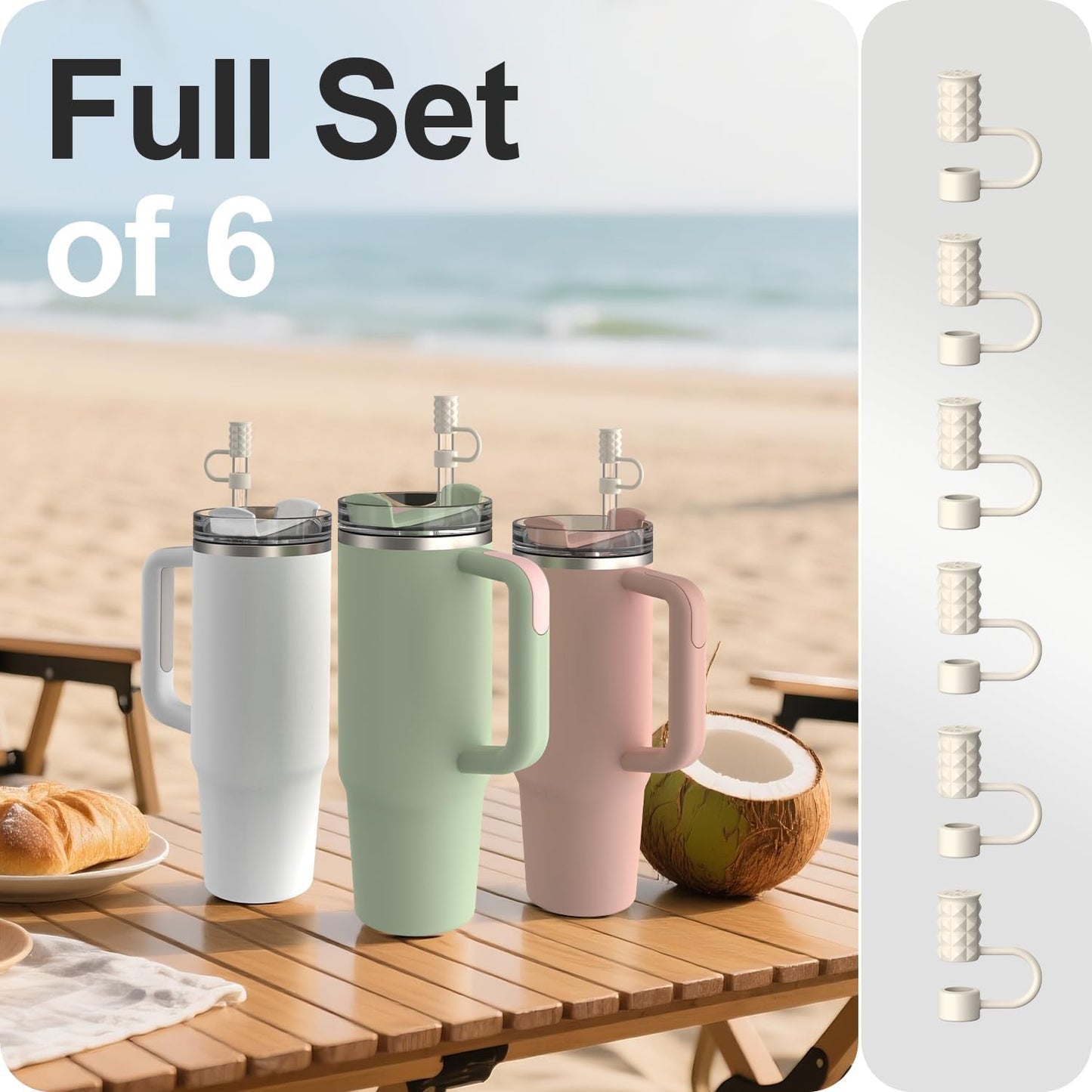 YOTIME 6Pcs Silicone Straw Covers Cap, 0.39in/10mm Straw Toppers Compatible with Stanley Cup 40 & 30 oz, Reusable Dust-Proof Cover Cap for Tumbler with Handle, Starlight