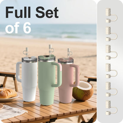 YOTIME 6Pcs Silicone Straw Covers Cap, 0.39in/10mm Straw Toppers Compatible with Stanley Cup 40 & 30 oz, Reusable Dust-Proof Cover Cap for Tumbler with Handle, Starlight