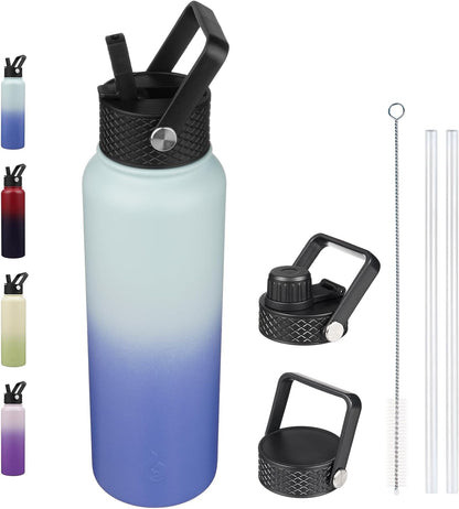 BJPKPK Insulated Water Bottles with Straw Lid, 40oz Stainless Steel Water Bottles with 3 Lids, BPA Free Leakproof Thermo, Tumblers, Cups for Sports, Gym- Midnight - Colors B