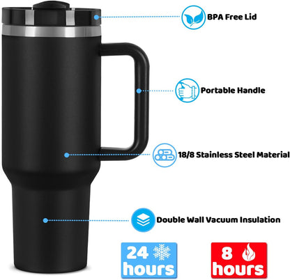 15 Pack 40 Oz Tumbler with Handle and Straw Bulk, 40 Oz Tumbler Stainless Steel Vacuum Insulation Keep Hot and Cold, 40 Oz Travel Coffee Mug with Silicone Spill Proof Stopper Set, Individually Boxed