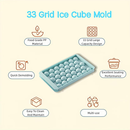 Round Ice Ball Maker Tray with Lid, 33-Cavity Mini Sphere Mold, 0.98 Inch, BPA-Free Plastic, Easy Release, for Cocktails, Whiskey, Coffee