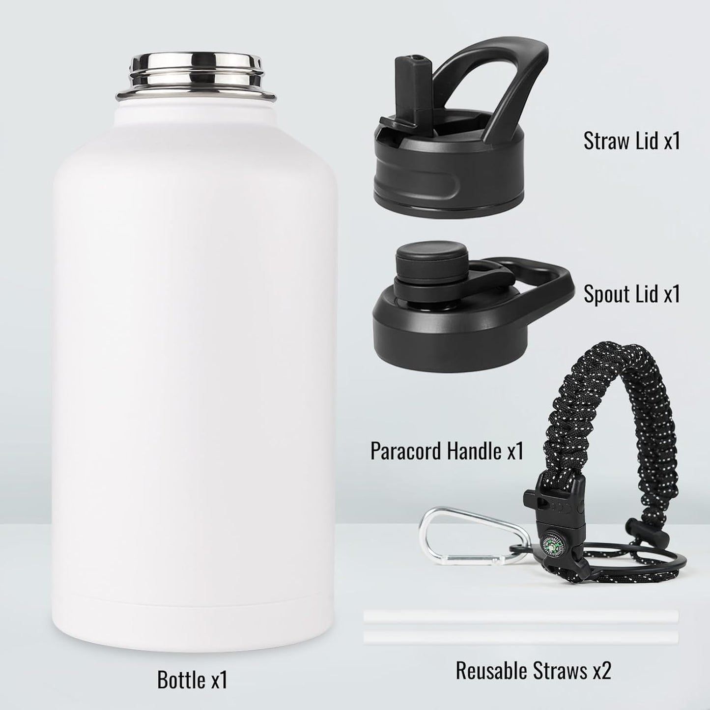 Fijinhom 24 oz Insulated Water Bottle with Handle, 304 Stainless Steel Water Bottles with Wide Mouth, Double Wall Vacuum Sports Water Bottle, BPA Free, Keep Cold and Hot, Black | with Handle