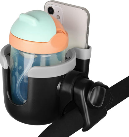 Accmor Stroller Cup Holder with Phone Holder, Bike Cup Holder, Universal Cup Holder for Uppababy Nuna Doona Strollers, 2-in-1 Cup Holder for Walker, Wheelchair, Scooter - Colors A
