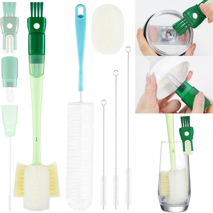 OUTXE 5 Pack Bottle Brush Set, 5-in-1 Water Bottle Cleaner Brush, 15"" Long Handle Bottle Cleaning Brush, 3 Straw Brush, Removable Nipple Brush, Detail Brush for Cup Lid Gap, WBBSBLB5