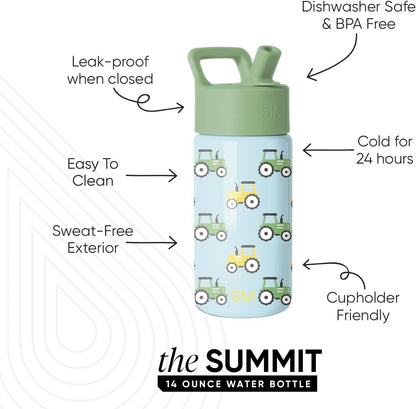 Simple Modern Kids Water Bottle with Straw Lid | 14oz Insulated Stainless Steel Kids Tumbler & Spill Proof Toddler Cup for School, Girls, Boys | Summit | Chloe Floral - Colors B