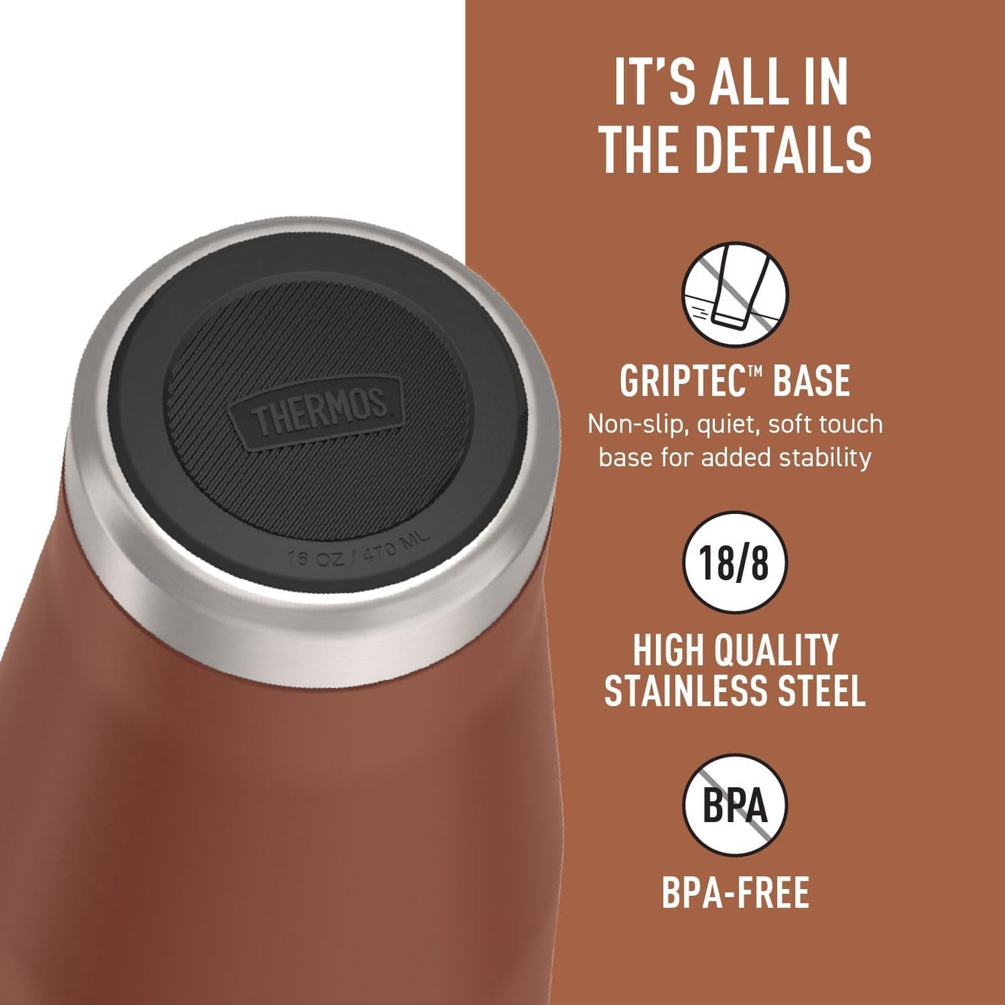 THERMOS ICON SERIES, Stainless Steel Tumbler, Matte Stainless Steel, 16 oz