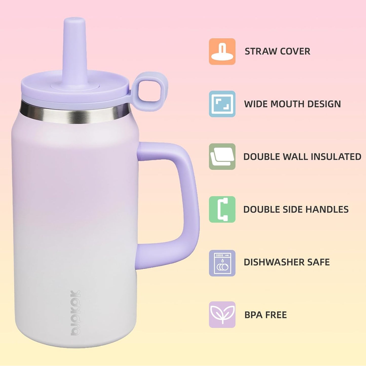 BJPKPK 50oz Insulated Tumbler with Handle Stainless Steel Travel Coffee Mug with Lid Reusable Large Water Bottle with Straw,Sky
