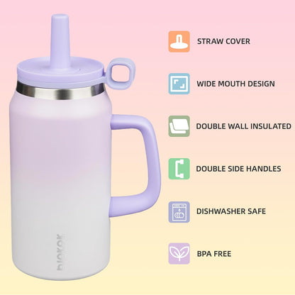 BJPKPK 50oz Insulated Tumbler with Handle Stainless Steel Travel Coffee Mug with Lid Reusable Large Water Bottle with Straw,Sky