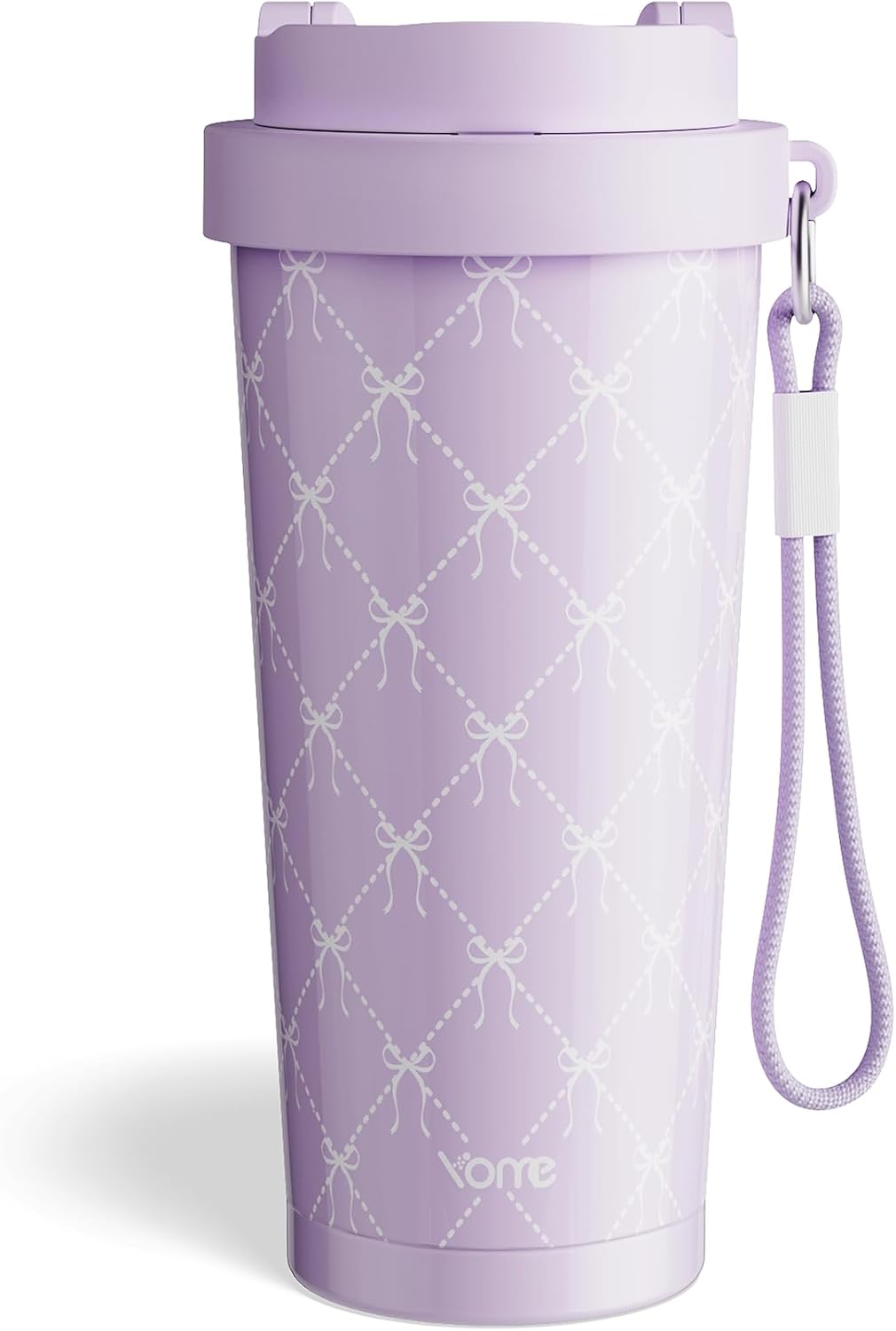 YOME 17oz Elegant Purple Bow Ceramic Lined Insulated Coffee Mug with Infuser for Women| One-handed Pop Open Lid | Stainless Steel |Keep Drinks Cold and Hot| 100% Leak Proof