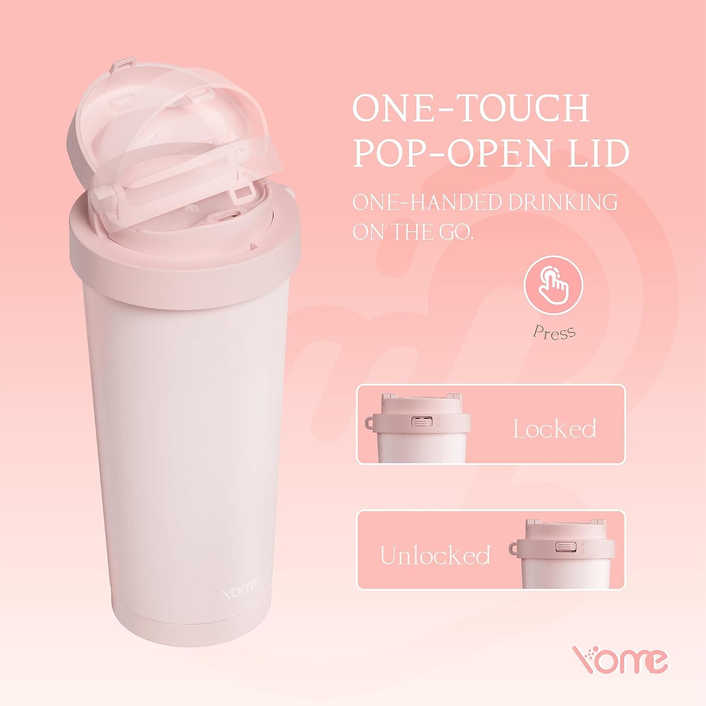 YOME 17oz Elegant Purple Bow Ceramic Lined Insulated Coffee Mug with Infuser for Women| One-handed Pop Open Lid | Stainless Steel |Keep Drinks Cold and Hot| 100% Leak Proof