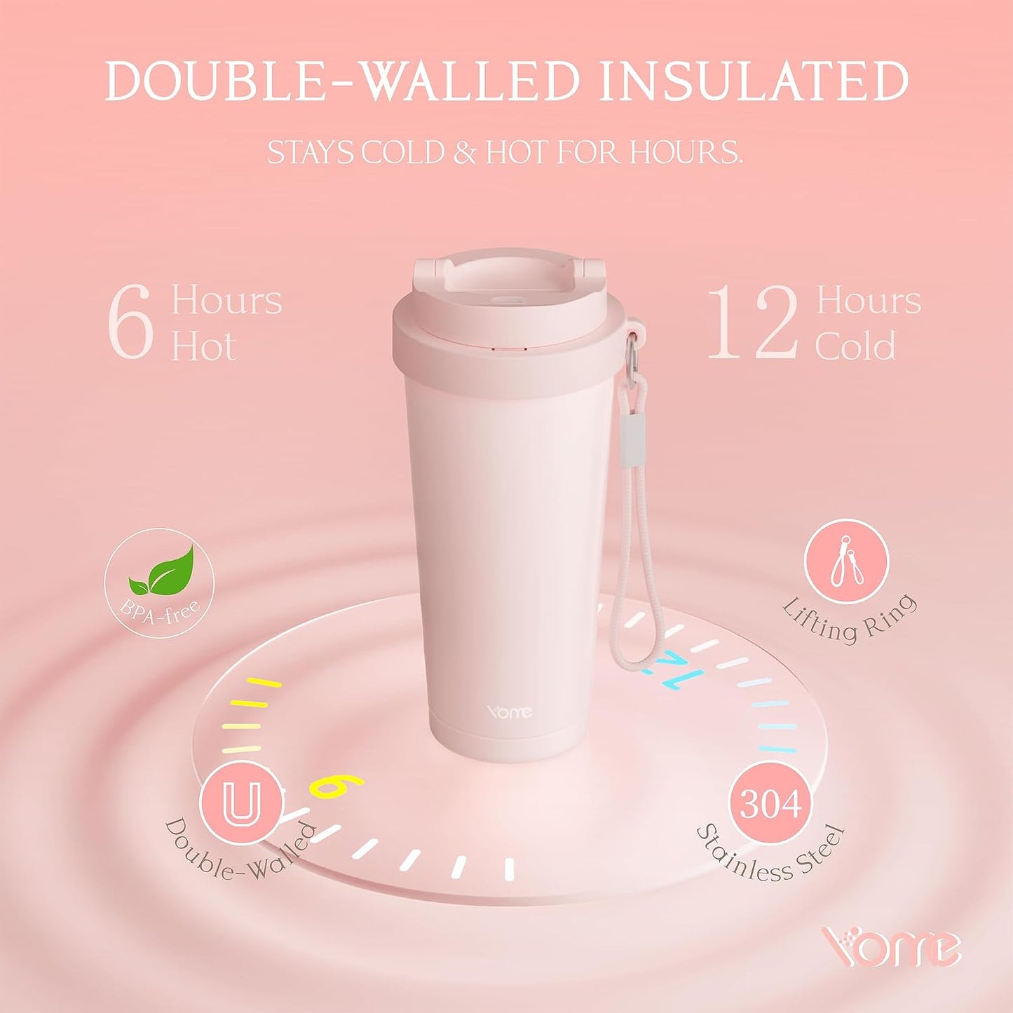 YOME 17oz Elegant Purple Bow Ceramic Lined Insulated Coffee Mug with Infuser for Women| One-handed Pop Open Lid | Stainless Steel |Keep Drinks Cold and Hot| 100% Leak Proof