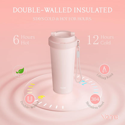 YOME 17oz Elegant Purple Bow Ceramic Lined Insulated Coffee Mug with Infuser for Women| One-handed Pop Open Lid | Stainless Steel |Keep Drinks Cold and Hot| 100% Leak Proof