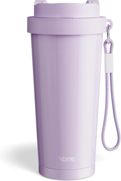 YOME 17oz Elegant Purple Bow Ceramic Lined Insulated Coffee Mug with Infuser for Women| One-handed Pop Open Lid | Stainless Steel |Keep Drinks Cold and Hot| 100% Leak Proof