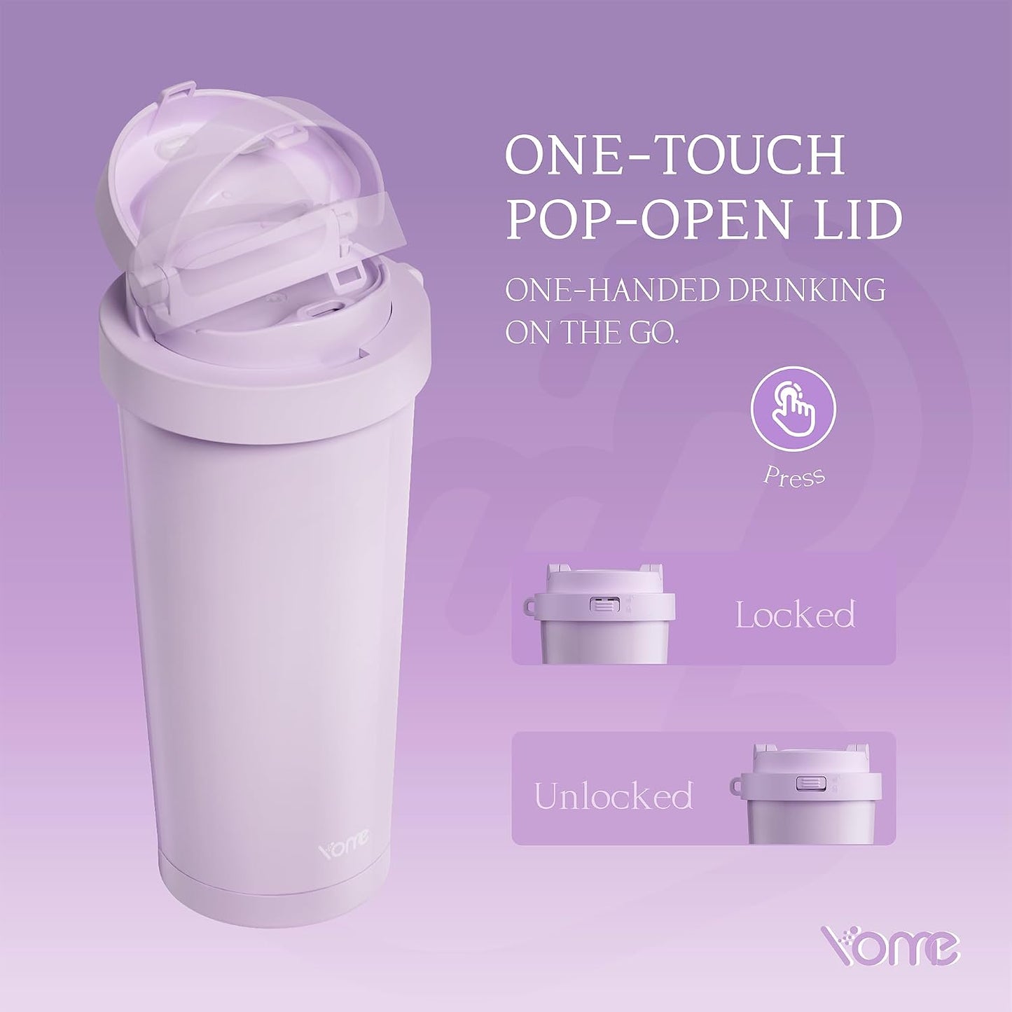 YOME 17oz Elegant Purple Bow Ceramic Lined Insulated Coffee Mug with Infuser for Women| One-handed Pop Open Lid | Stainless Steel |Keep Drinks Cold and Hot| 100% Leak Proof