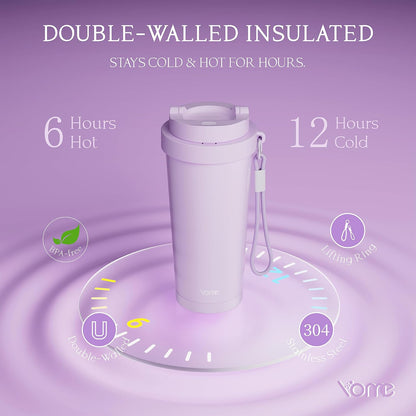 YOME 17oz Elegant Purple Bow Ceramic Lined Insulated Coffee Mug with Infuser for Women| One-handed Pop Open Lid | Stainless Steel |Keep Drinks Cold and Hot| 100% Leak Proof