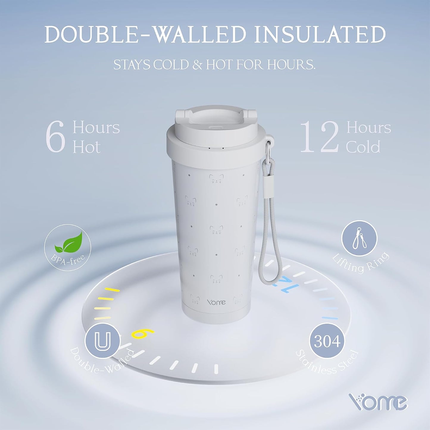 YOME 17oz Elegant Purple Bow Ceramic Lined Insulated Coffee Mug with Infuser for Women| One-handed Pop Open Lid | Stainless Steel |Keep Drinks Cold and Hot| 100% Leak Proof