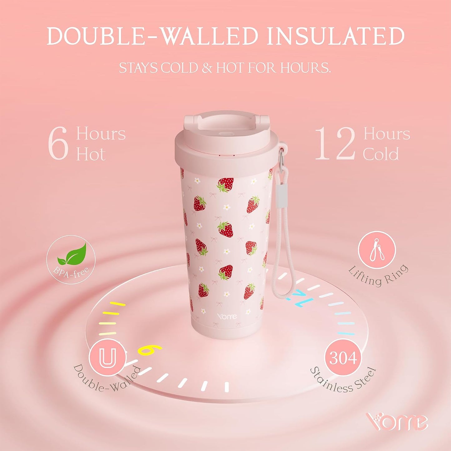 YOME 17oz Elegant Purple Bow Ceramic Lined Insulated Coffee Mug with Infuser for Women| One-handed Pop Open Lid | Stainless Steel |Keep Drinks Cold and Hot| 100% Leak Proof