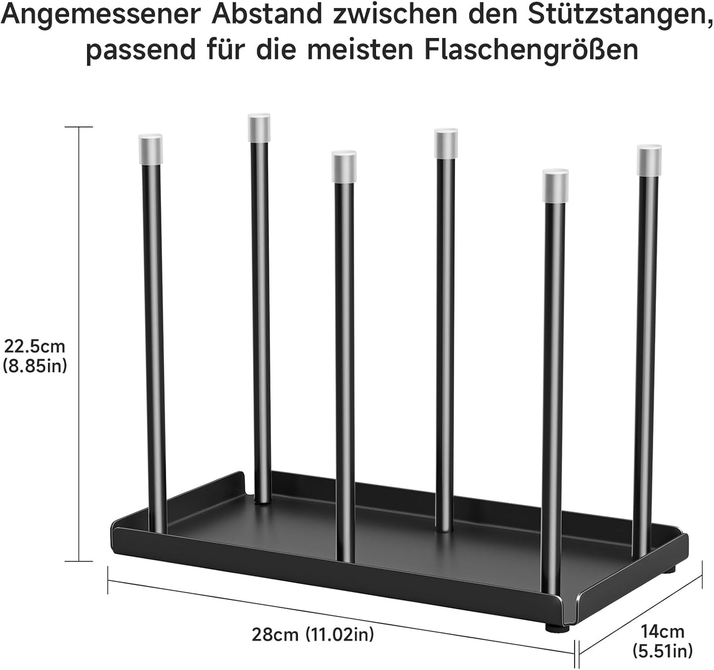 Water Bottle Drying Rack with Drain Tray, Cup Drying Rack for Counter, Metal Tumbler Dryer Stand with 6 Pegs, Space-Saving Drying Rack for Water Bottles, Baby Bottle, Glass & Reusable Bag (Black)