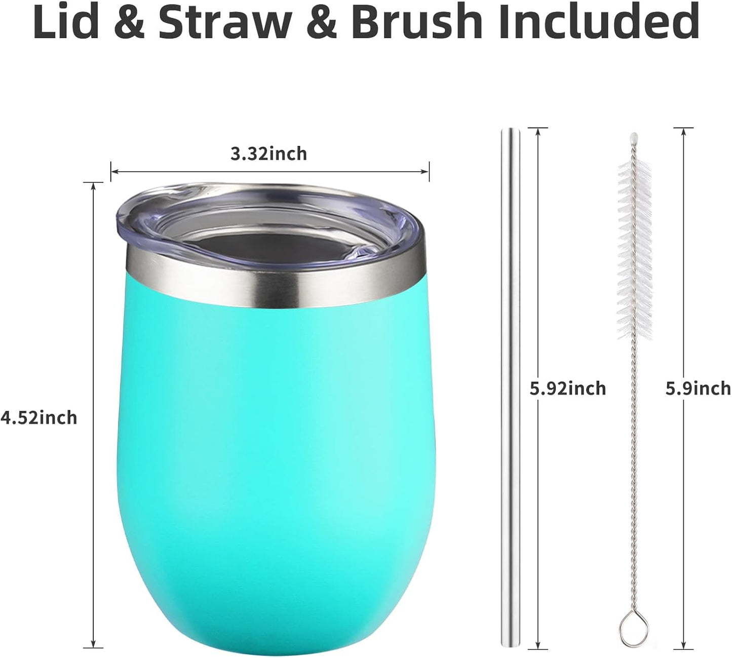 12 oz Insulated Wine Tumbler with Lid and Straw,Stainless Steel Stemless Wine Tumbler Glasses Double Wall Vacuum Wine Cups Tumbler for Coffee,Champaign,Cocktail,Office（Silver,1）