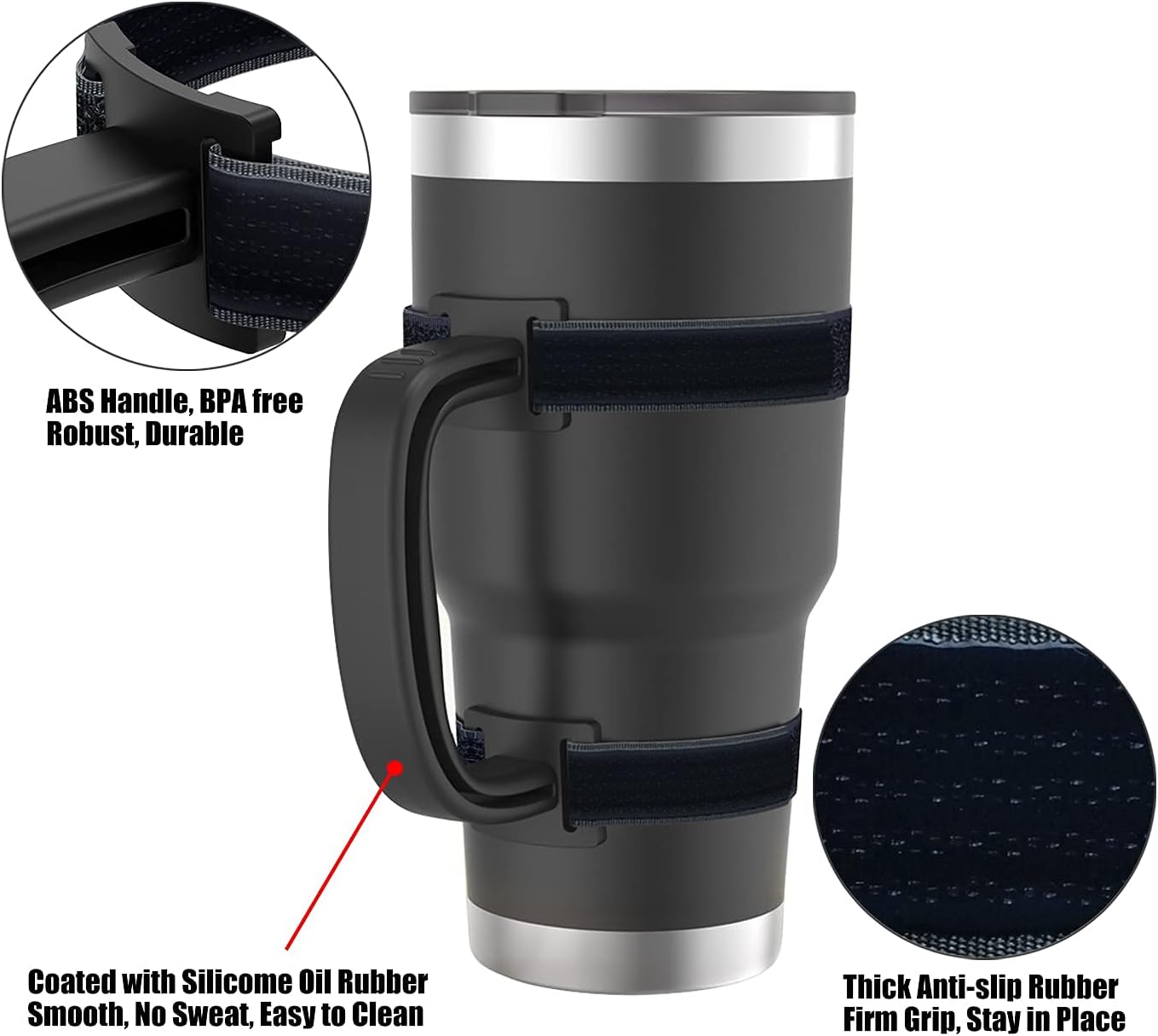 11 Colors Anti-Slip Adjustable Tumbler Cup Handle Fit 20 Oz to 44 Oz of YETI, RTIC, Ozark Trail, Simple Modern, SIC, SUNWILL, Tervis and More Brand Travel Tumbler Cup Mug NO Brand Limitid Black