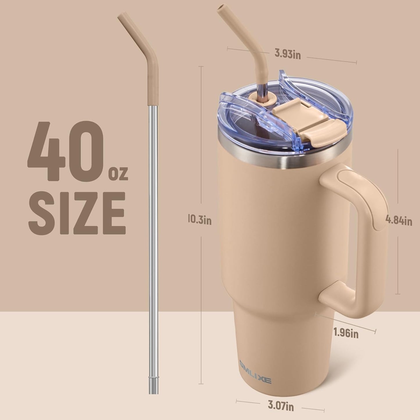 40 oz Tumbler with Handle and Straw Lid,Insulated Reusable Stainless Steel Water Bottle Travel Mug，Cupholder Friendly Double Wall Vacuum Sealed Cup (Black)