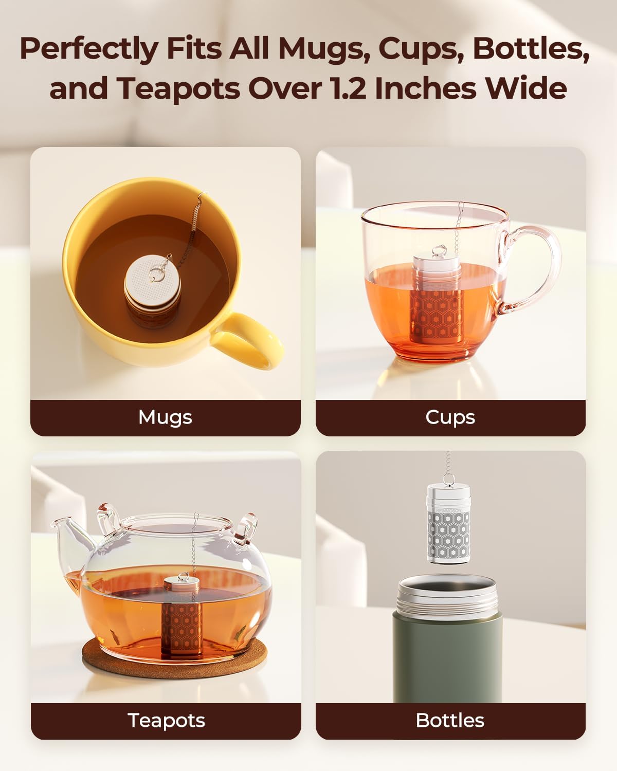 Reinmoson Tea Strainers for Loose Tea, Extra Fine Mesh Tea Infuser, 304 Stainless Steel & Updated Slim Threaded Lid, Loose Leaf Tea Steeper for Black Tea, Rooibos, etc