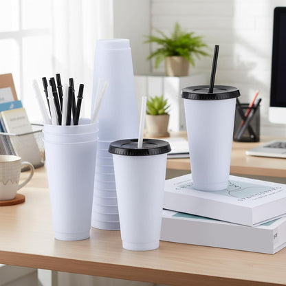 Honeydak 15 Pack Tumbler with Straw and Lid Bulk Cups for Gifts Water Bottle Iced Coffee Travel Mug Cup Reusable Plastic Tumblers for Party Birthdays 24-27 oz (Solid Color)