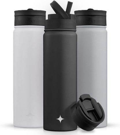 JoyJolt Triple Insulated Water Bottle with Straw Lid AND Flip Lid! 22oz Water Bottle, 12 Hour Hot/Cold Vacuum Insulated Stainless Steel Water Bottle. BPA-Free Leakproof Water Bottles - Thermos Bottle