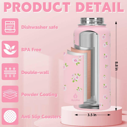 32oz Pickleball Insulated Water Bottle with Lid,Stainless Steel Water Bottl with Flip Straw and Handle,Gifts for Pickleball Players, Pickleball Lovers,Women Girls,Leak Proof Water Bottle