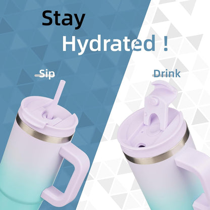 Konokyo 30 oz Tumbler with Handle and 2 Straws,2 in 1 Lid Insulated Water Bottle Stainless Steel Travel Coffee Mug,Sky