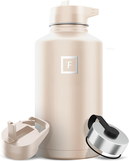 IRON °FLASK Camping & Hiking Hydration Flask with Straw, Wide Mouth Insulated Stainless Steel Sports Water Bottle - 40 oz Midnight Black