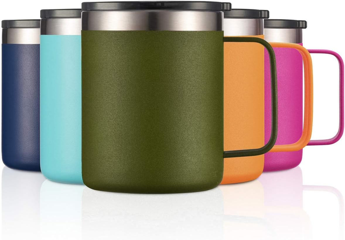 12oz Insulated Coffee Mug Cup with Handle, Stainless Steel Travel Coffee Mug with Flip Lid, Double Wall Vacuum Coffee Tumbler, Navy