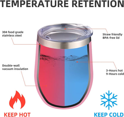 12 oz Insulated Wine Tumbler with Lid and Straw,Stainless Steel Stemless Wine Tumbler Glasses Double Wall Vacuum Wine Cups Tumbler for Coffee,Champaign,Cocktail,Office（Silver,1）