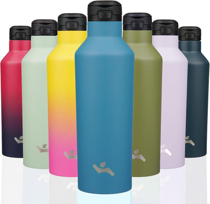 Konokyo Insulated Water Bottle with Straw,25 OZ Double Wall Vacuum Stainless Steel Water Flask with 2 Lids,Black