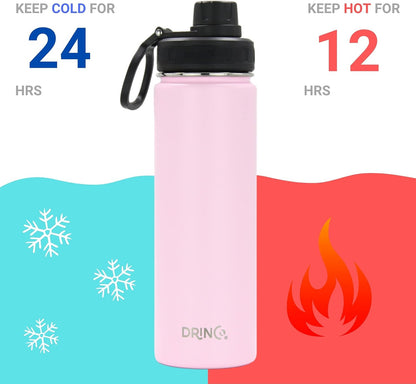 Drinco Stainless Steel Water Bottle Spout Lid Vacuum Insulated Double Wall Water Bottle Wide Mouth (40oz 32oz 22oz 18oz 14oz) Leak Proof Keep Cold Sport Camping Hiking (22 oz, 22oz Black)