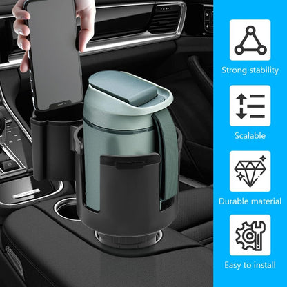 2-in-1 Car Cup Holder Expander, Adjustable Car Extender Adapter with Non-Slip Base - No Spill Cup Holder Extender with 4 Hooks for Yeti, Hydro Flask, Stanley Large Tumblers (10-48oz)