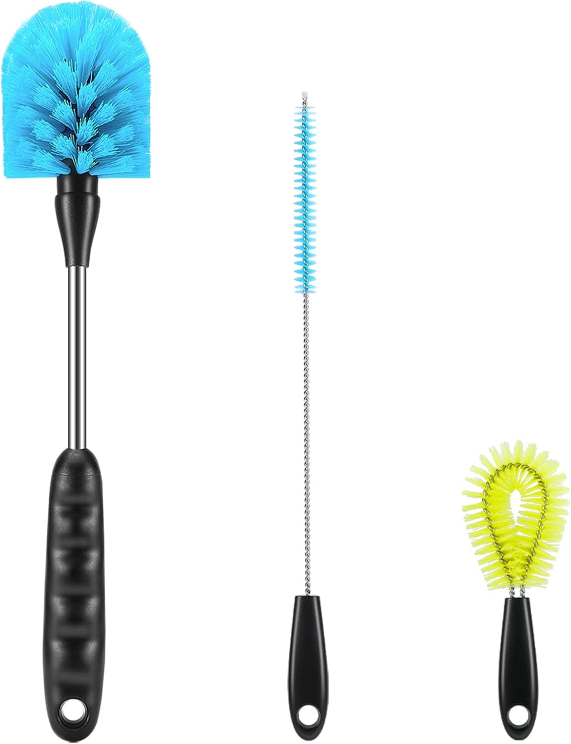 12.2 inch Bottle Brush Set of Three，Washable Coffee Cups, Water Bottles, Baby Bottles, Straws, to-go Cups, Long-Handled 3-in-1 Stainless Steel Bottle Brushes. (Blue)