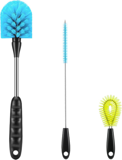 12.2 inch Bottle Brush Set of Three，Washable Coffee Cups, Water Bottles, Baby Bottles, Straws, to-go Cups, Long-Handled 3-in-1 Stainless Steel Bottle Brushes. (Blue)