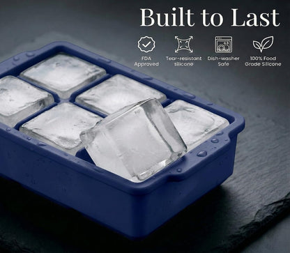 KitchFort Large Silicone Ice Cube Tray (2-Pack), Easy Release 2" Big Ice Cubes - Cocktail, Whiskey Ice Cubes Mold - Ice Trays for Freezer with Lid - Stackable Silicone Ice Tray - Black