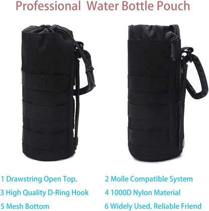 Tactical MOLLE Water Bottle Pouch, 3-Way Attachment: Backpack MOLLE, Belt Loop & D-Ring Hook, Anti-Swing 1000D Nylon Bottle Holder for Hiking Hunting, Fits 18-25oz Flasks